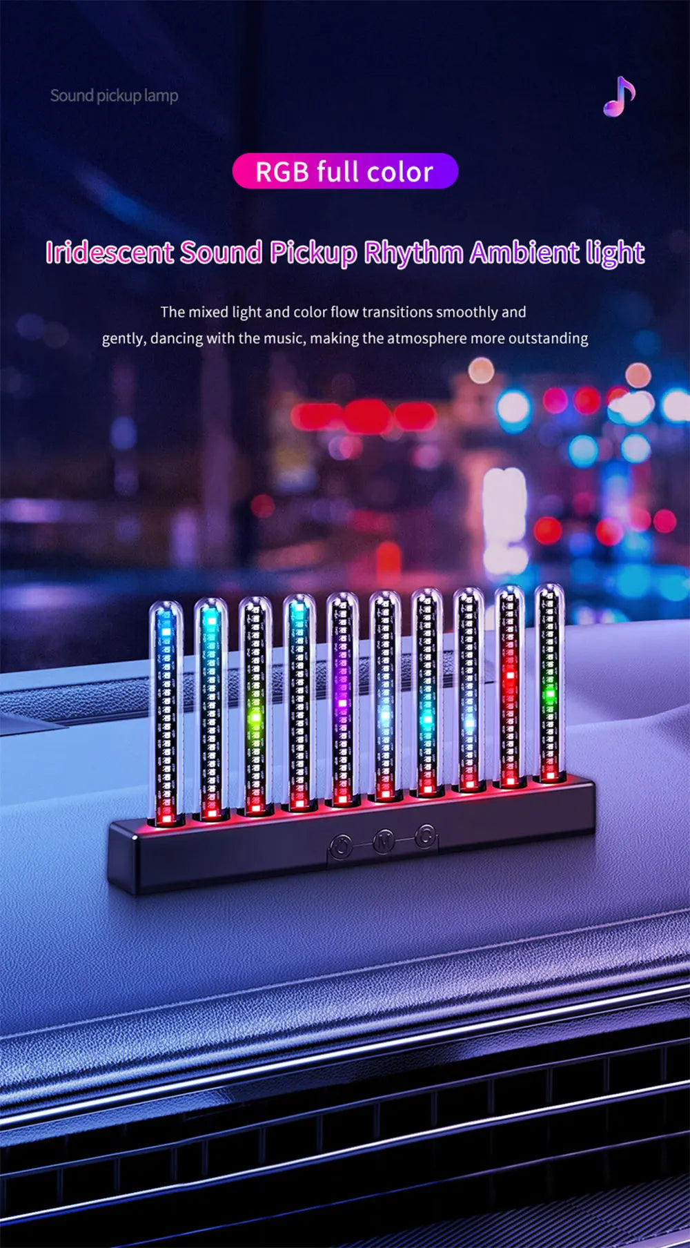 Luce Ambientale RGB Con Sensore Sonoro Striscia LED Sincronizzata Con La Musica Per Auto USB E Cruscotto