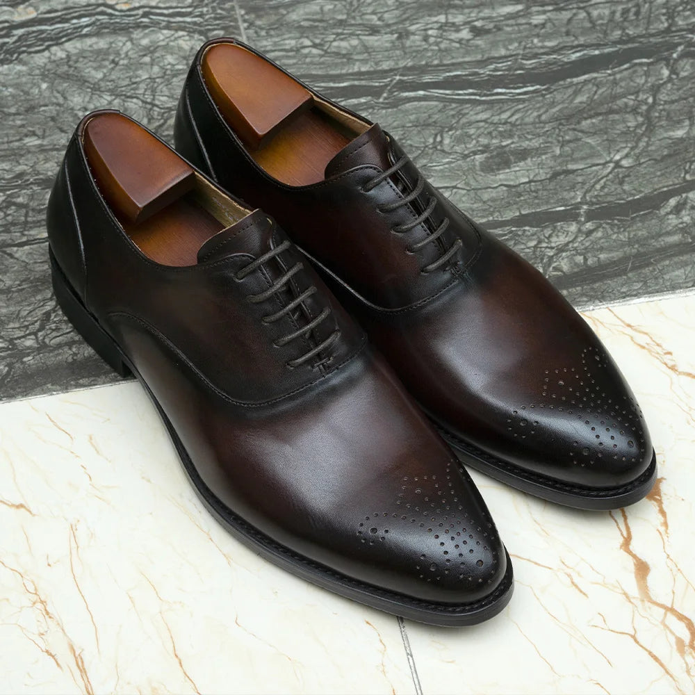 Scarpe Oxford Da Uomo In Vera Pelle Stile Classico Italiano Con Lacci Per Matrimonio Ufficio Aziendale Nere E Marroni