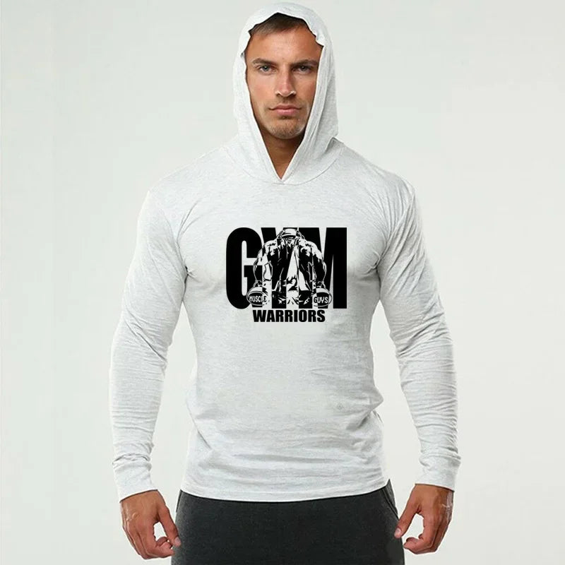T-shirt da corsa da uomo Primavera Autunno Bodybuilding Felpe con cappuccio Cotone traspirante Allenamento fitness Abbigliamento con cappuccio Palestra Sport Muscolo