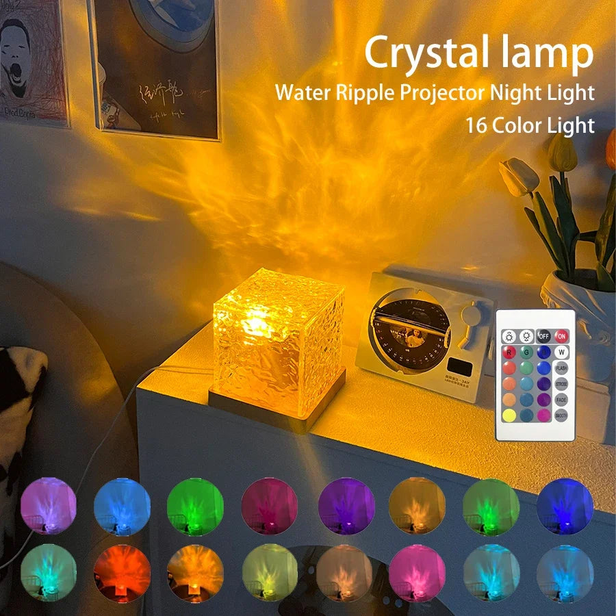 Ondulazioni d'acqua Luci Lampada Proiettore d'acqua dell'oceano Luce Luminorthe lumena Luci Arredamento camera da letto 16 colori Fiamma rotante Luce notturna
