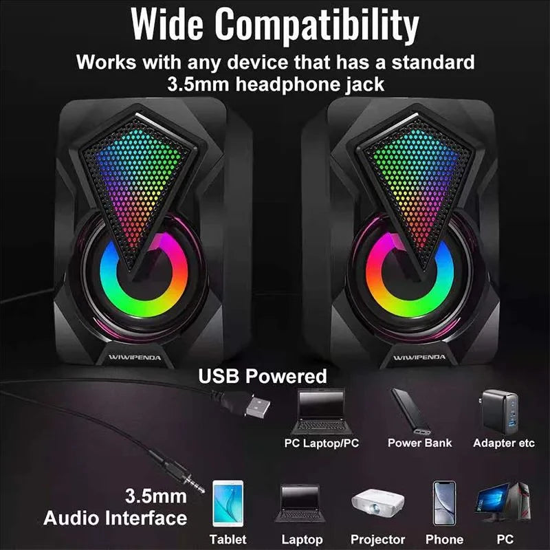 Nuovo Altoparlante Per Computer X2 Illuminato RGB USB Mini Cablato Multimediale Per PC Laptop Desktop