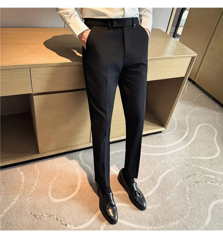 Pantaloni Da Uomo 2026 Primavera Slim Fit Eleganti Elasticizzati Tinta Unita Business Casual Pantaloni Da Ufficio