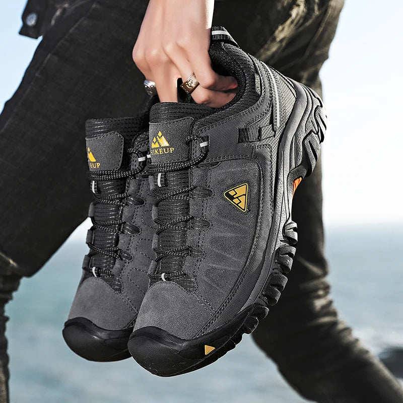 HikeUp Scarpe Da Trekking Da Uomo In Pelle Resistente Di Alta Qualità Con Suola In Gomma E Presa Di Fabbrica Per Esterni