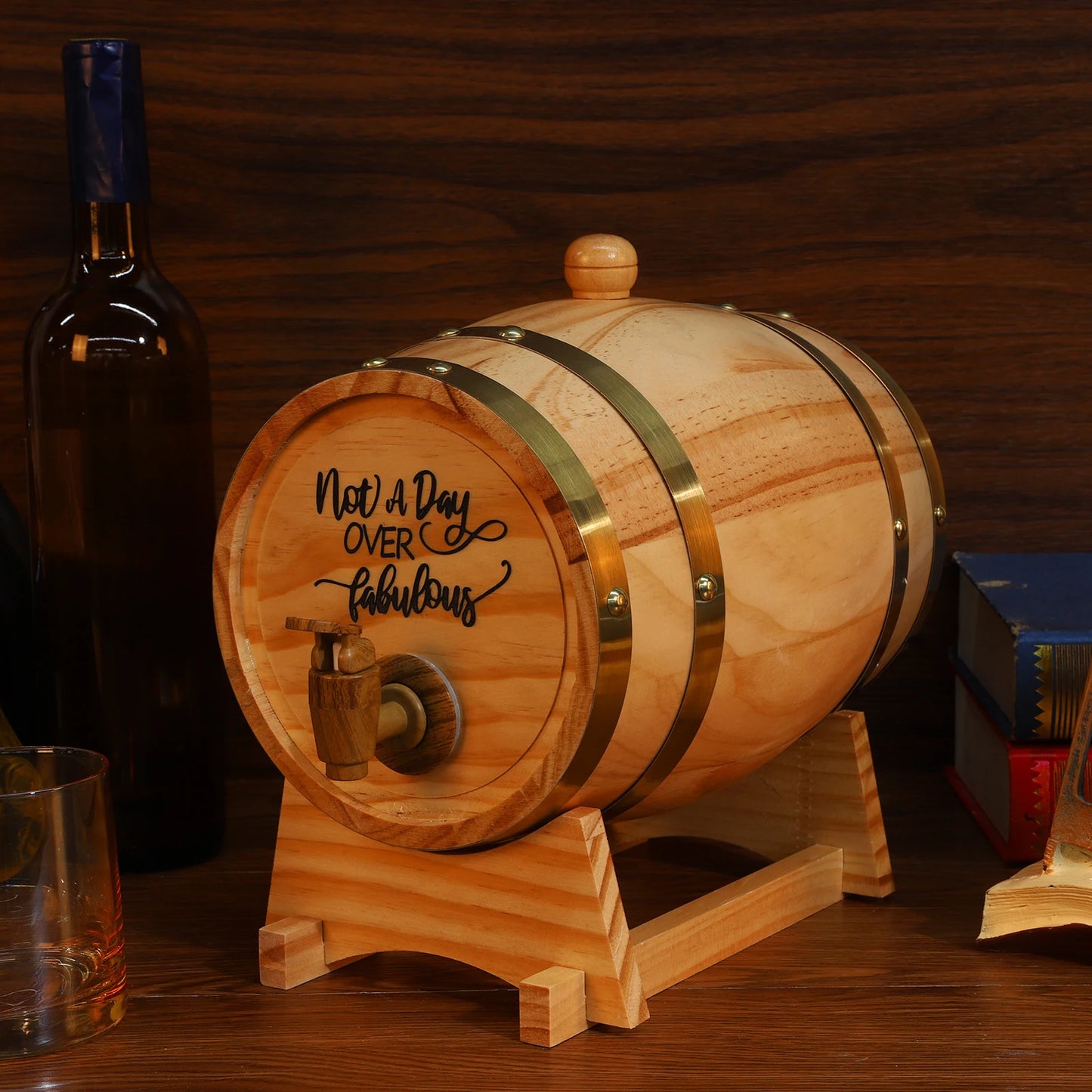 Barile In Legno Per Whisky 3L Con Tappo Rubinetto E Supporto Dispenser Per Cocktail E Appassionati