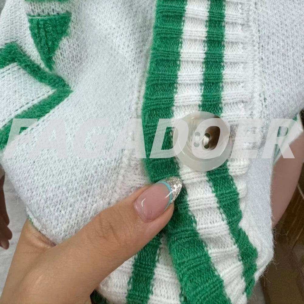 Autunno Nuovo Y2K Cardigan Maglione Stampa Con Scollo A V Monopetto Cappotto In Maglia Donna Moda Invernale