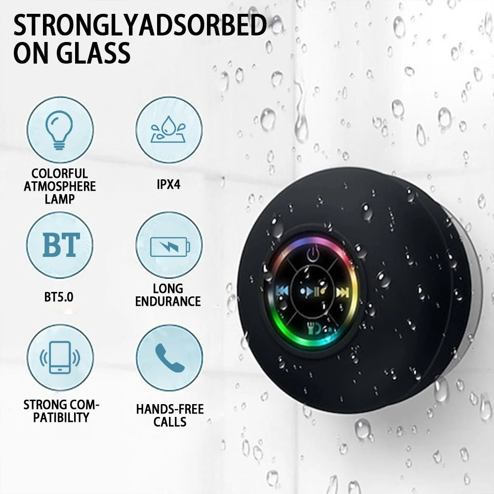 Altoparlante Bluetooth Portatile Impermeabile IPX4 Con LED Microfono E Ventosa Ideale Per Viaggi Outdoor E Bagno