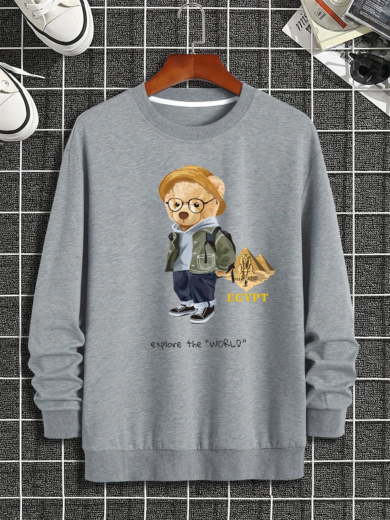 Felpa da Uomo Girocollo Maniche Lunghe Stampata Con Grafica Viaggio Allentata Casual Alla Moda Autunno Inverno