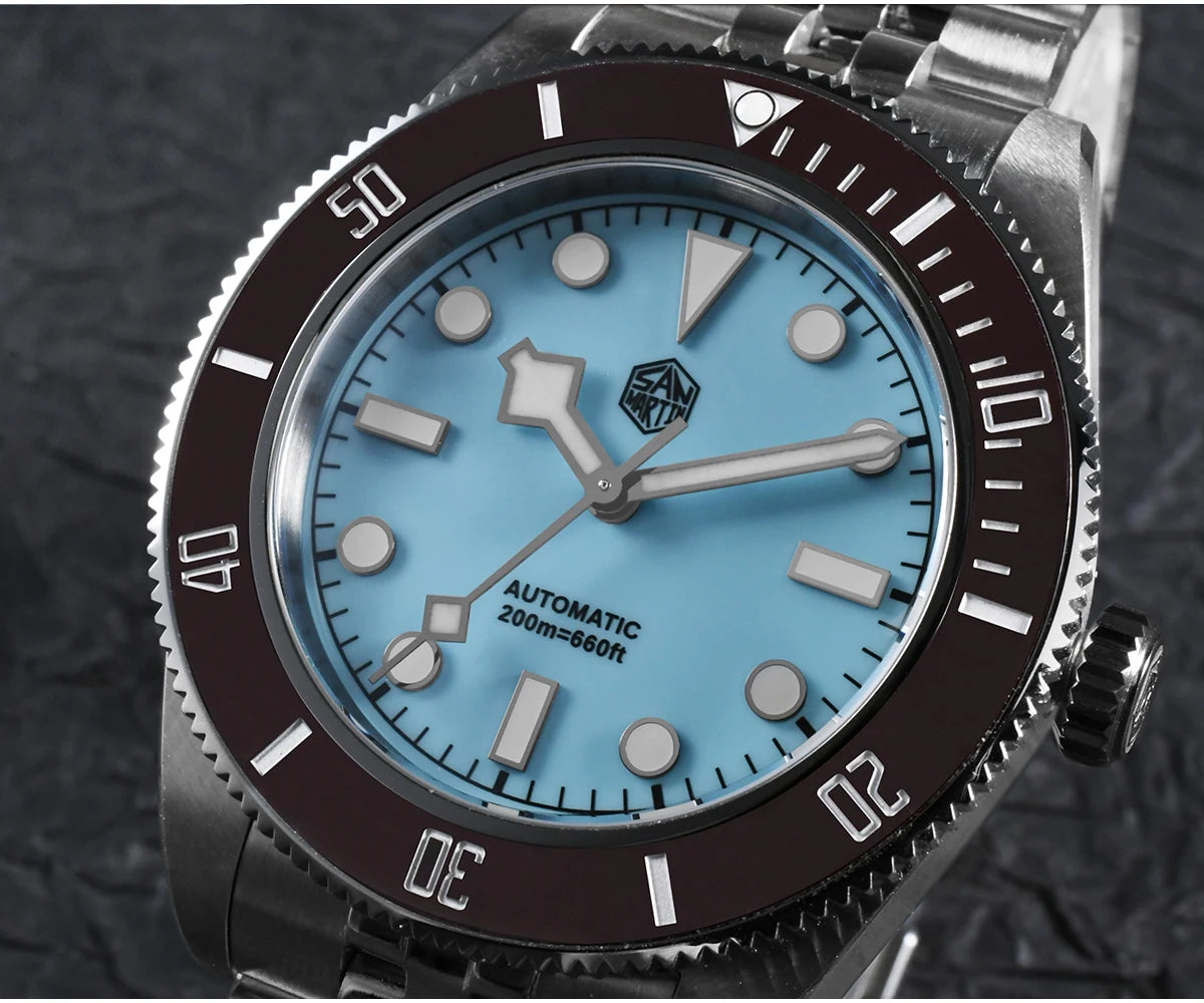 San Martin Orologio 40mm BB Diver Smaltato Quadrante Enamel Blu Lusso NH35 Automatico 200m SN0128