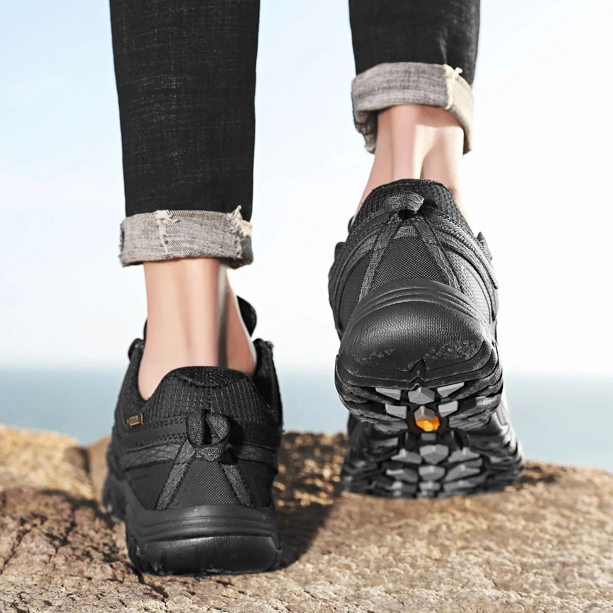 Hikeup Scarpe Trekking Uomo Pelle Alta Qualità Durevoli Esterni Suola Gomma Impermeabile