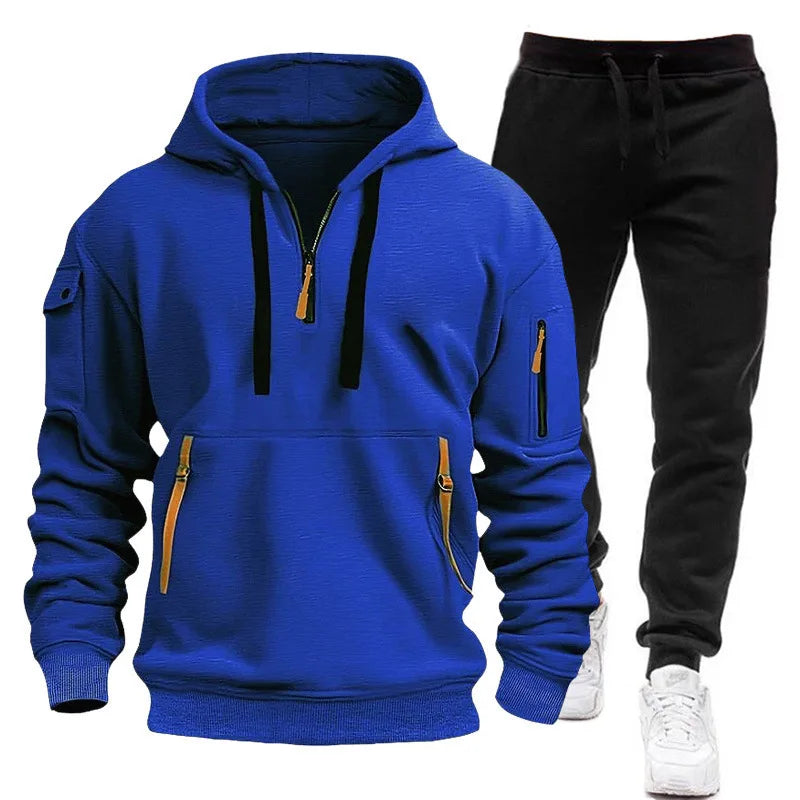 Set Felpe Con Cappuccio E Pantaloni Sportivi Da Uomo Per Esterno Autunno Inverno Fitness