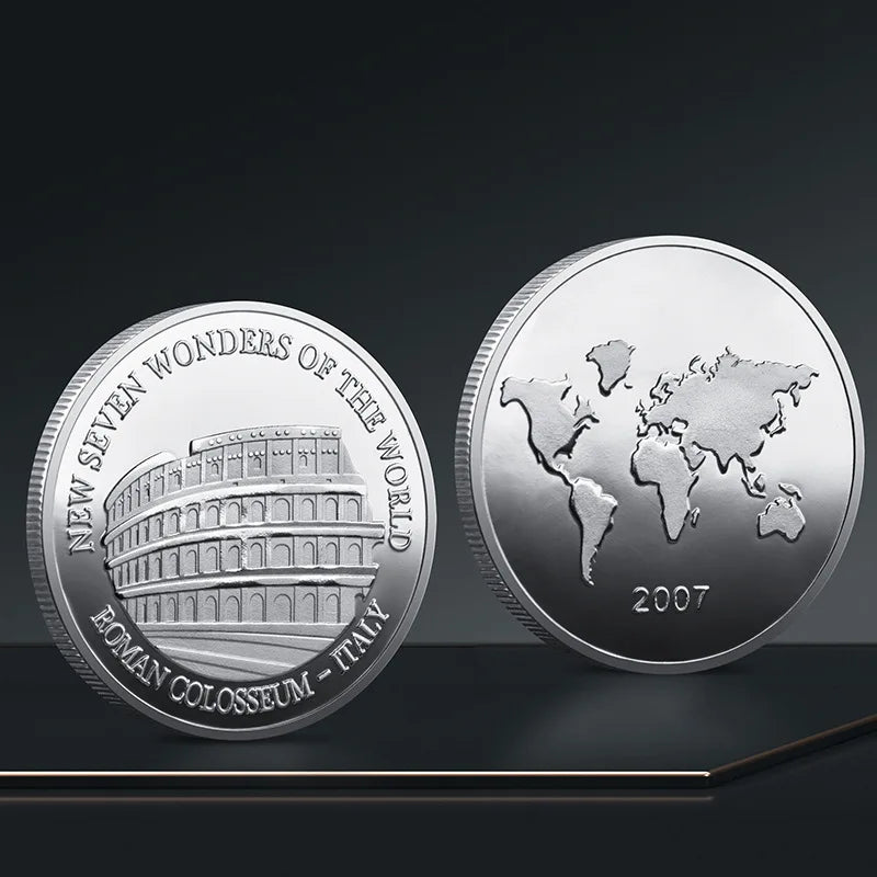 Set Di 7 Monete Placcate Oro E Argento Sette Meraviglie Del Mondo Collezione Commemorativa Viaggi