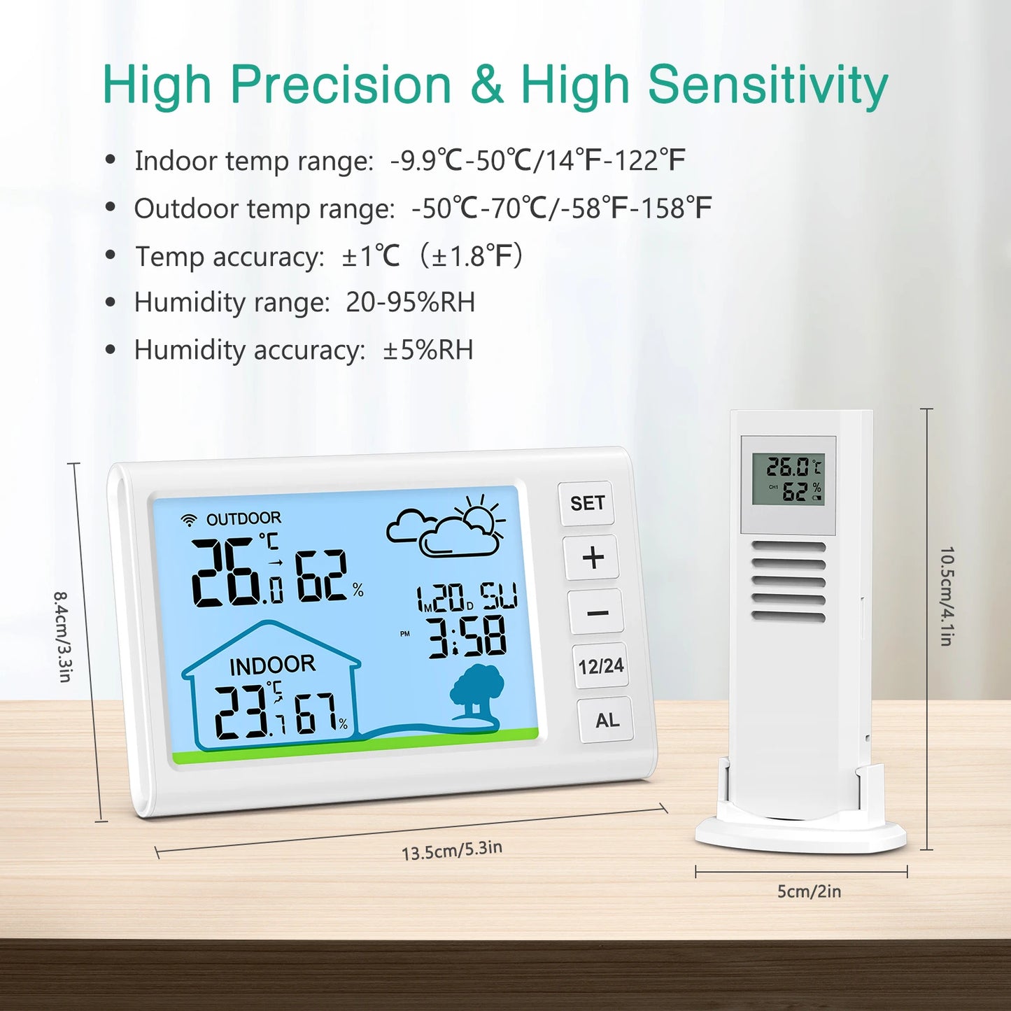 Stazioni Meteorologiche Wireless ORIA Termometro Digitale Esterno Igrometro Interno Con Orologio Umidità Temperatura