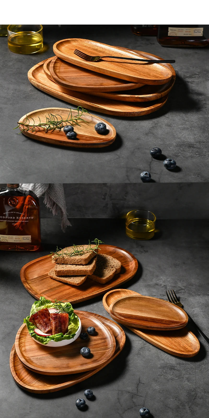 Vassoio Ovale In Legno Di Acacia Piatto Da Portata Per Bevande Teaboard Per Tè Naturale Snack