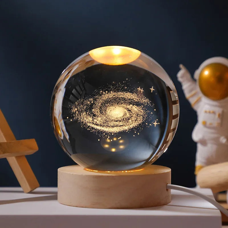 Luminaria Notturna USB LED Regalo Festival Galaxy Palla di Cristallo 3D Lampada Lunare Decorazione Domestica