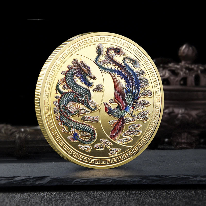 Moneta Da Collezione Commemorativa Drago Cinese E Fenice Buon Auspicio Edizione 2000 Presente