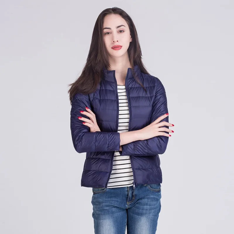 Cappotto Imbottito Femminile Ultraleggero Ripiegabile Collo Alla Coreana Slim Fit Da Ufficio 2023 Nuovi Arrivi