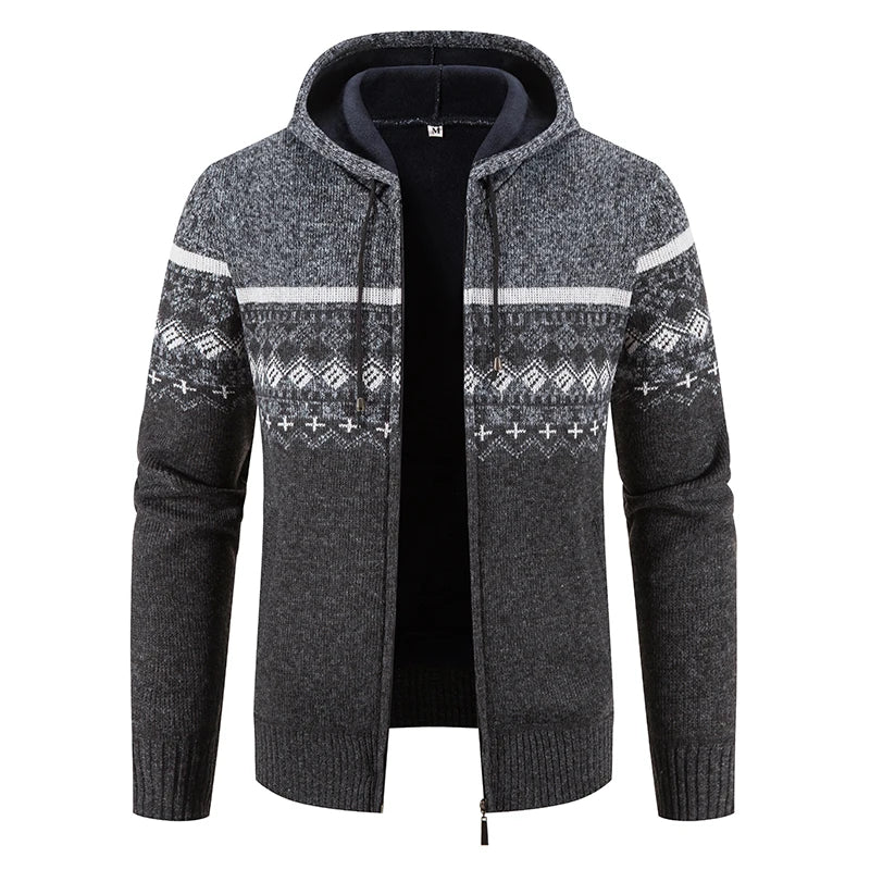 Maglione Invernale Da Uomo In Pile Con Cappuccio Cardigan Caldo Con Cerniera Lavorato A Maglia