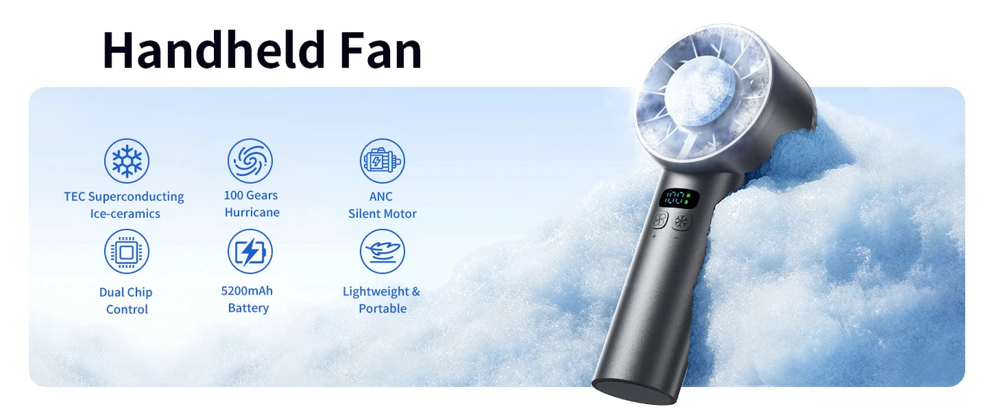 Mini Ventilatore Portatile Da Esterno Con Display LED Refrigerazione Semiconduttore 100 Velocità Vento USB Ricaricabile