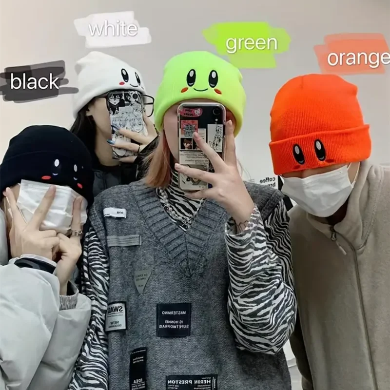 Coppia Beanie Unisex Con Ricamo Occhi, Colori Candy, Berretti In Maglia Calda, Casual E Trendy Per Donne E Uomini