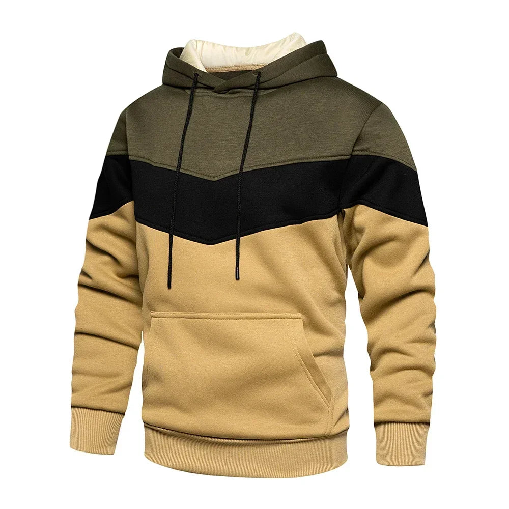 Felpa Patchwork Con Cappuccio Uomo Abbigliamento Casual Ampio Pile Caldo Streetwear Autunno Inverno Sportivo