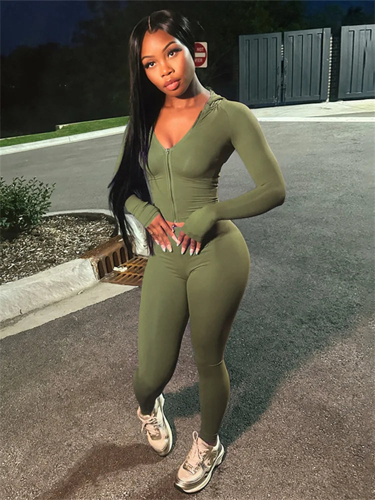 Nibber Sportivo Casual Tuta 2 Pezzi Donna Con Cappuccio Zip Crop Top E Leggings Fitness Morbide Stretch Streetwear