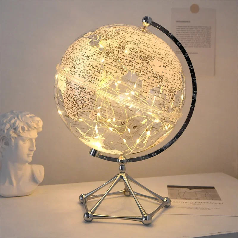 Globo Terrestre con Luce LED Rotante in Metallo Decorazione per Negozio Cameretta Dei Bambini