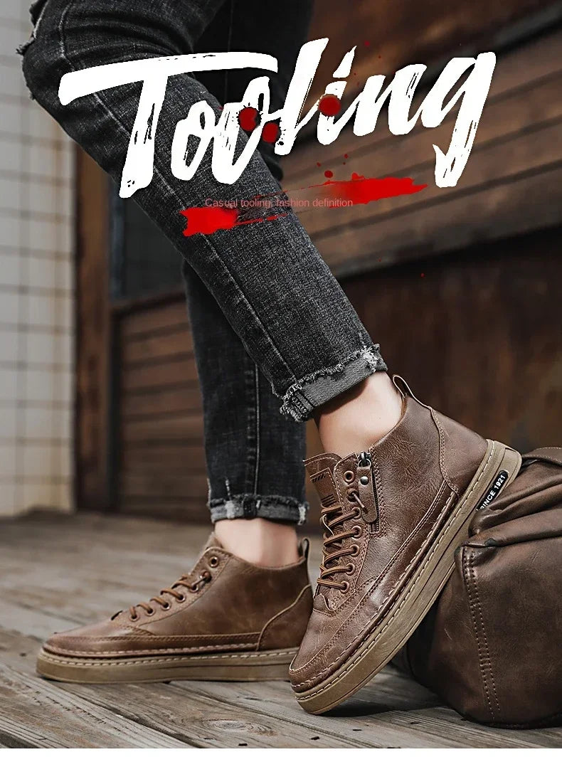 Stivali Da Uomo In Pelle Invernali Alti Scarpe Moda Stivaletto Casual Da Lavoro All Aperto Sneakers Maschili Novità