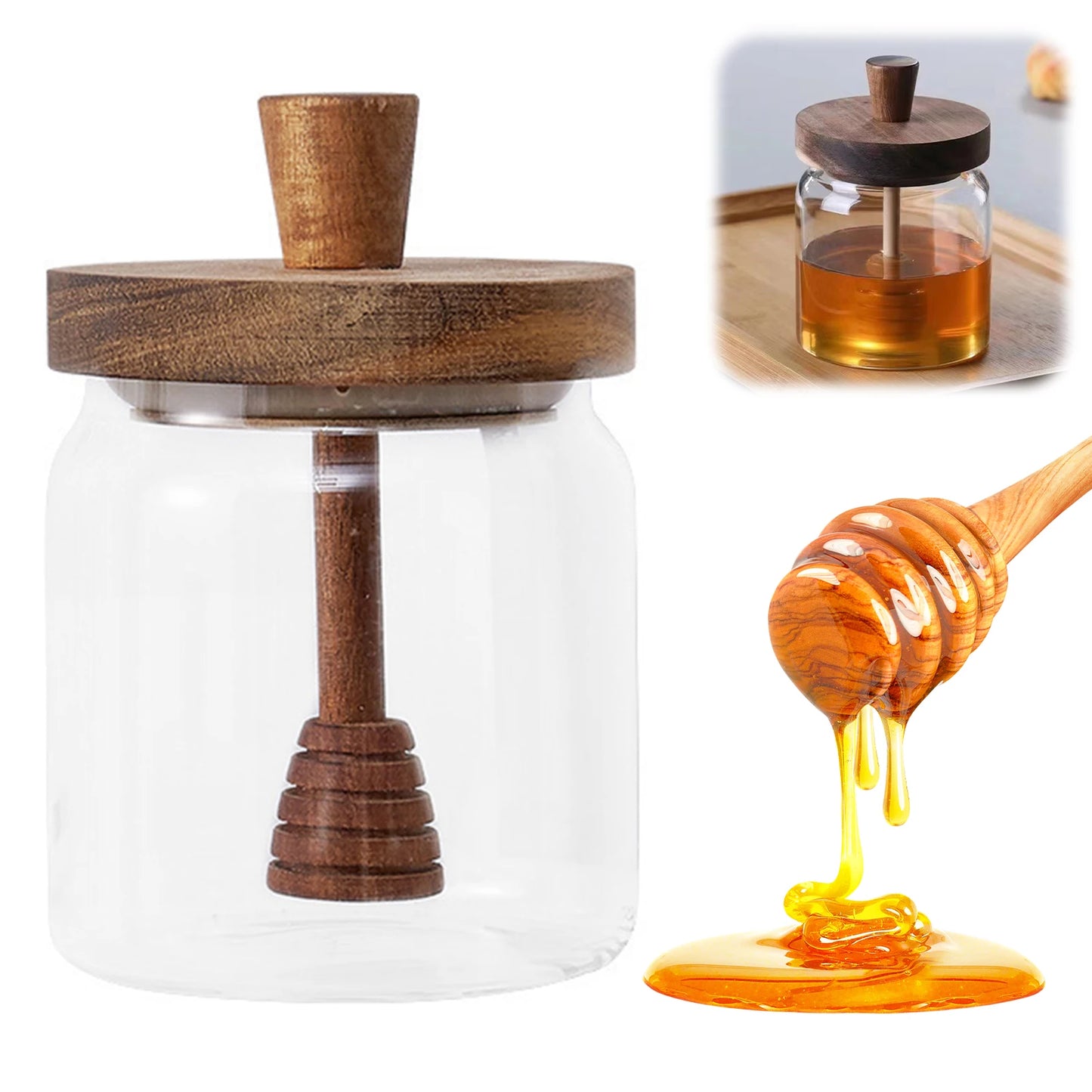 Set Barattoli Sigillati In Vetro Con Coperchio In Legno Contenitori Cucina Trasparenti Bastoncini Immersione In Legno