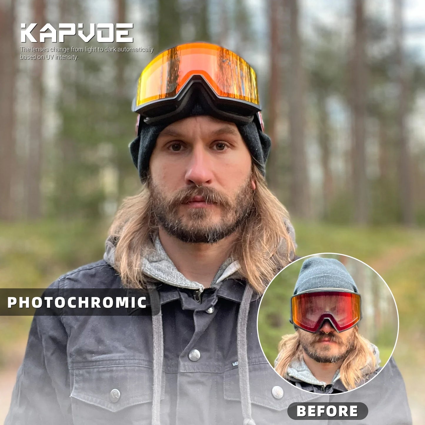 Kapvoe Occhiali Da Sci Fotocromatici E Maschera Da Snowboard Antiappannamento UV400 Per Uomo E Donna Occhiali Inverno