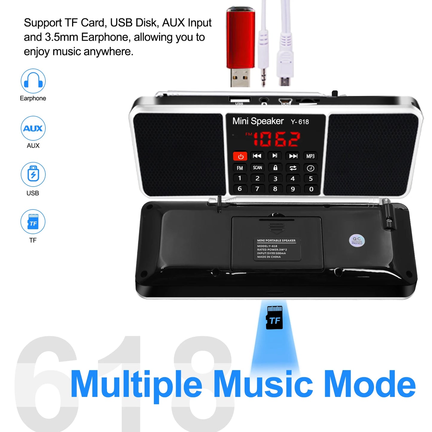 Lefon Ricevitore Radio FM Digitale Portatile Con Altoparlante Lettore MP3 USB Scheda TF Display LED Spegnimento Dell Ora