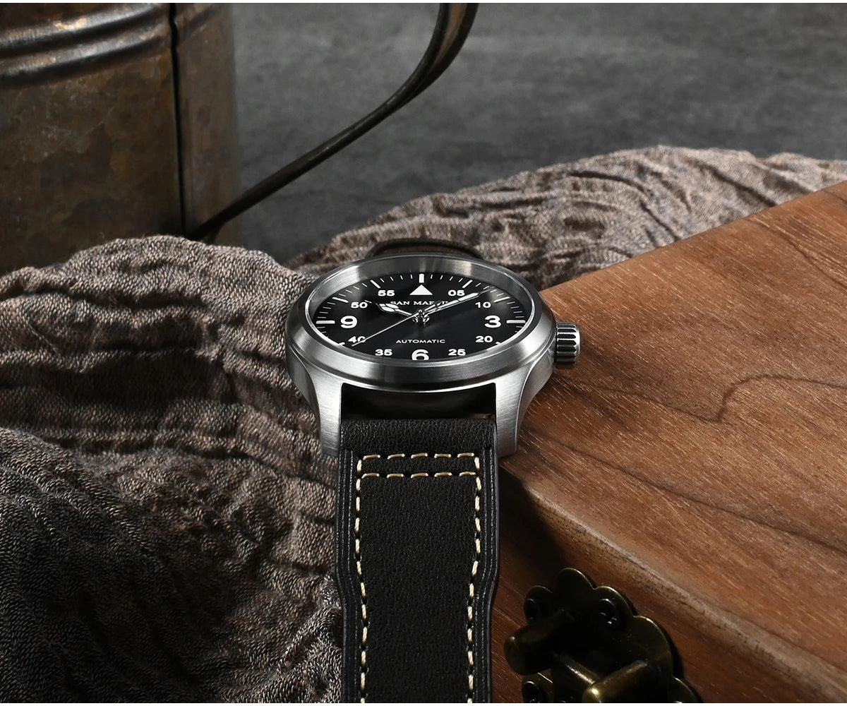 Orologio Da Pilota Da Uomo San Martin 37mm Meccanico Automatico 100m Impermeabile Stile Militari BGW 9