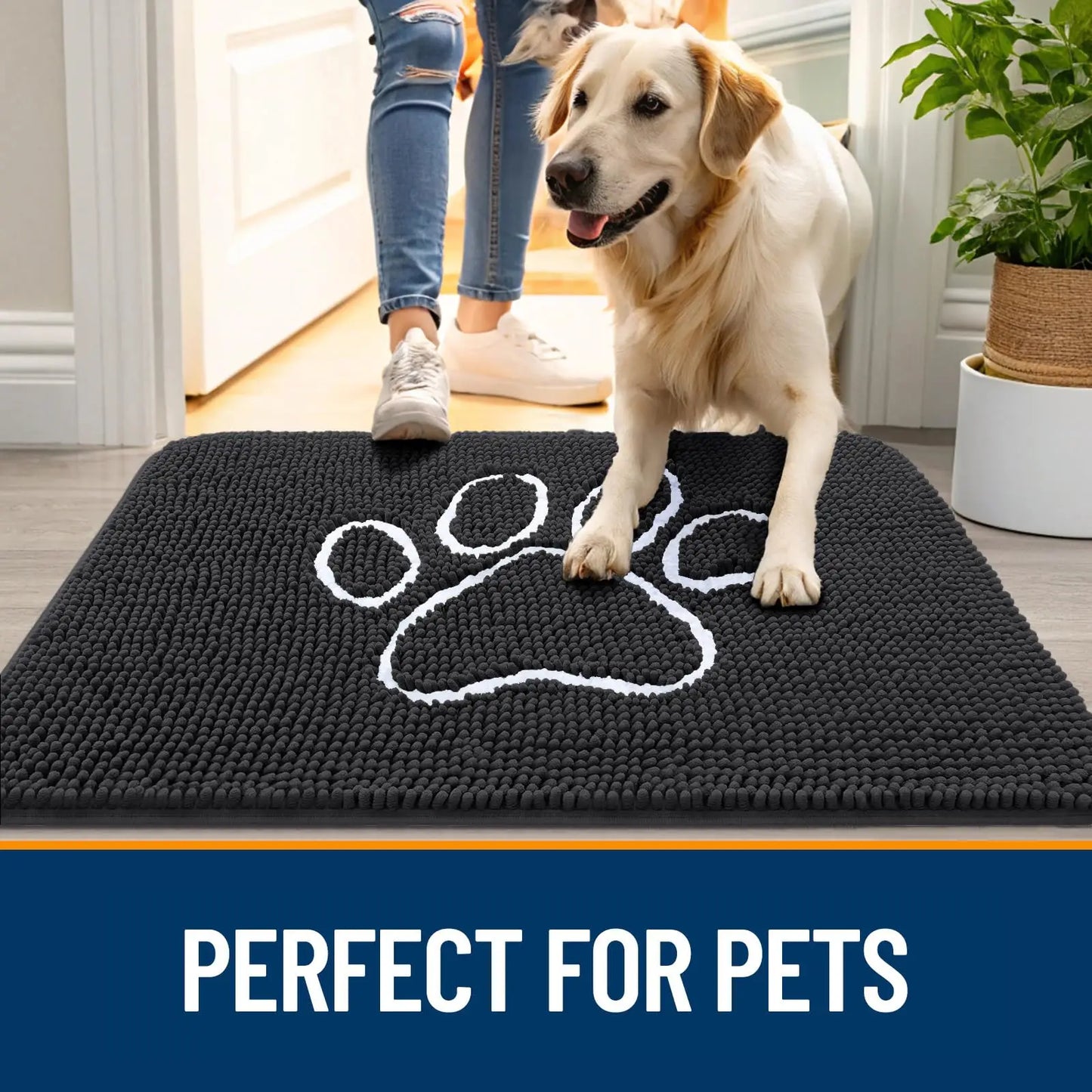 Zerbino Ciniglia Ultra Assorbente Design Zampe Lavabili Antiscivolo Asciugatura Rapida Porta Cane Fangosi