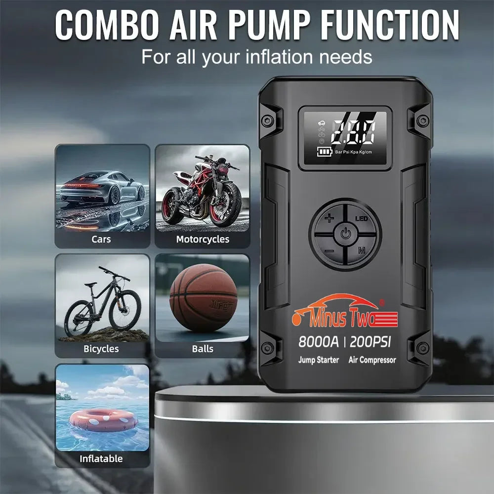 Avviatore D'Emergenza Auto 4 In 1 Con Compressore D'Aria Pompa Pneumatici 150 PSI Power Bank Portatile