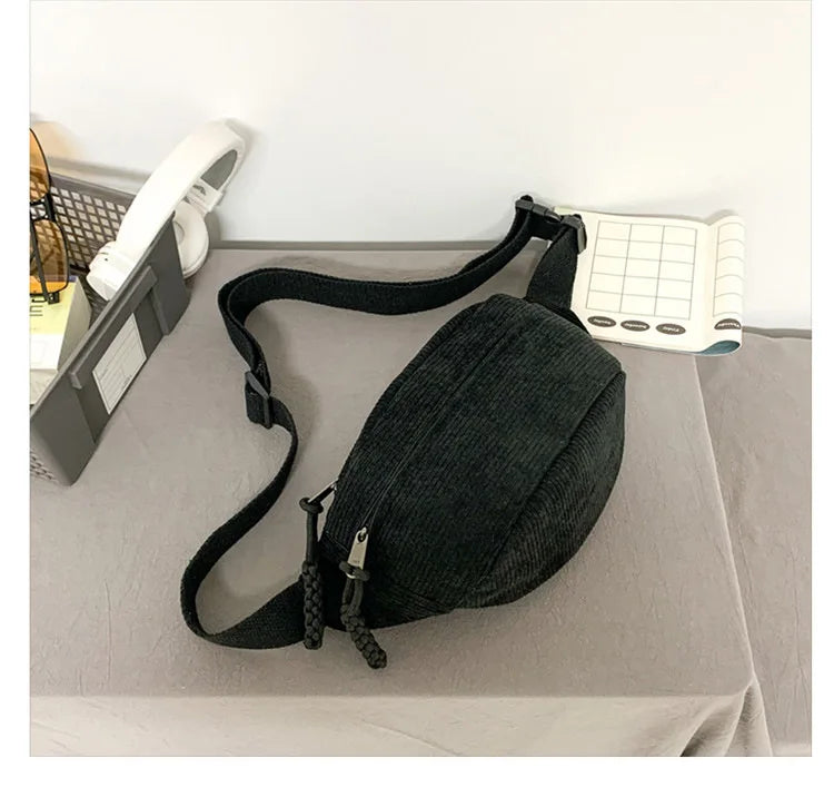 Marsupio Da Donna In Velluto A Coste Grande Capacità Borsa Da Petto Stile Street Tracolla E Cintura Casuale