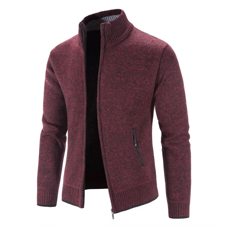 Cardigan Uomo Invernale Con Zip Colletto Mandarino Lavorato A Maglia Tinta Unita Casual Favocent