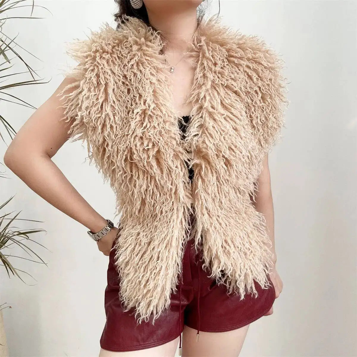 Lanmrem 2025 Gilet Pelliccia Sintetica Donna Imitazione Shearling Chic Autunno Inverno Abbigliamento 2DB4916