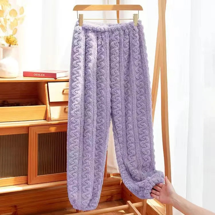 Pantaloni Da Notte Da Donna In Pile Di Corallo Peluche Caldo Autunno Inverno Pigiama Morbido E Confortevole