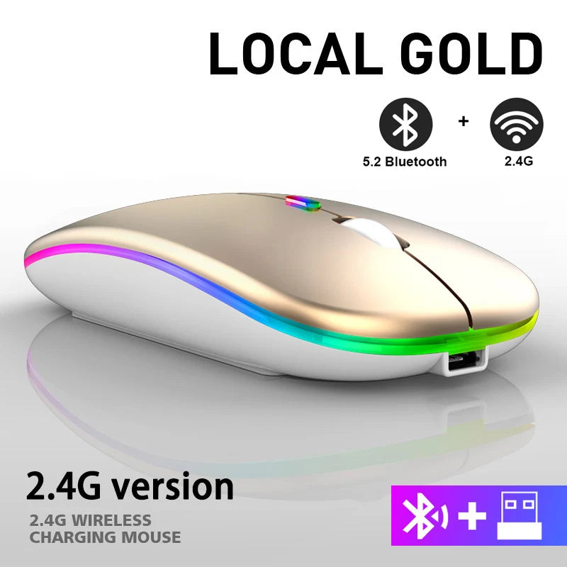 Mouse Wireless Bluetooth Ricaricabile USB RGB 1600 DPI 2,4 GHz Per PC Laptop Tablet MacBook Gaming