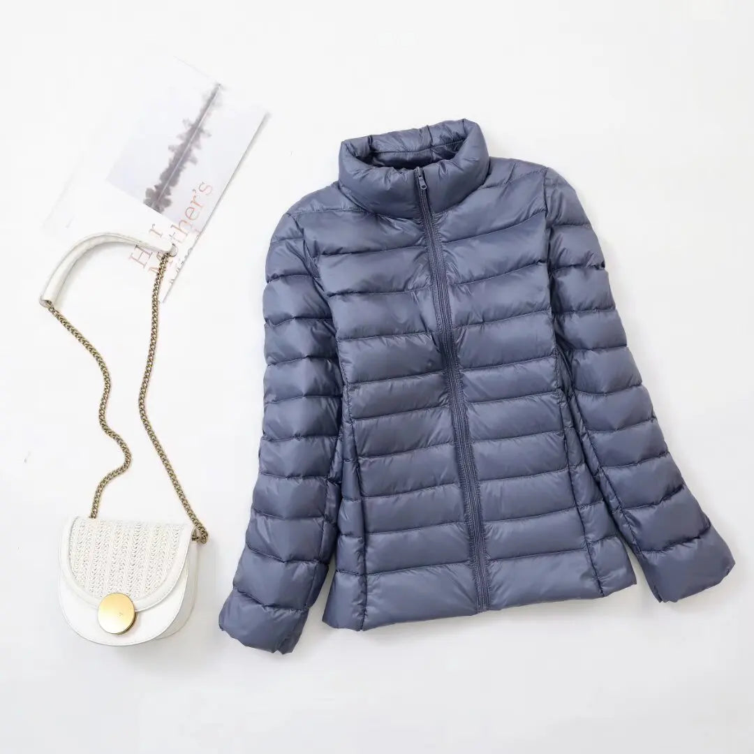 Cappotto Imbottito Femminile Ultraleggero Ripiegabile Collo Alla Coreana Slim Fit Da Ufficio 2023 Nuovi Arrivi
