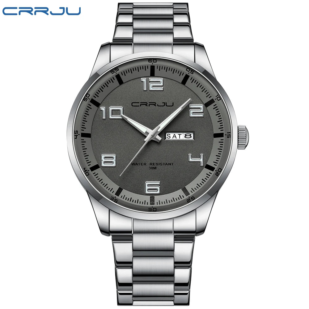 CRRJU Orologi Da Uomo Nuovi Casual Business Cinturino In Acciaio Inox Quarzo Con Data Lancette Luminose