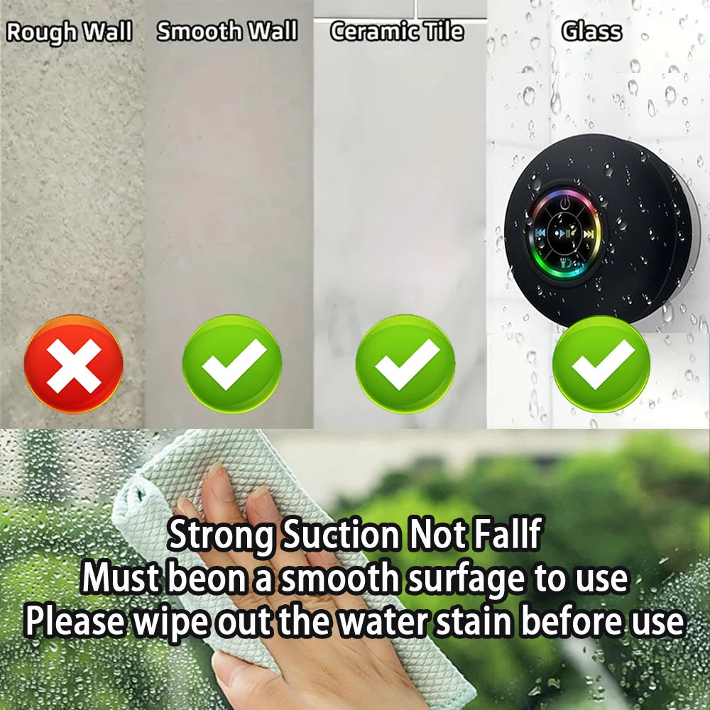 Altoparlante Bluetooth Portatile Impermeabile IPX4 Con LED Microfono E Ventosa Ideale Per Viaggi Outdoor E Bagno
