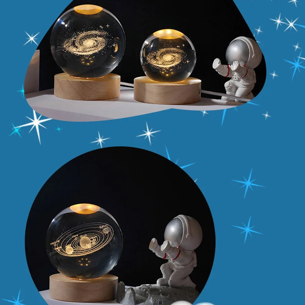 Luci Notturne Con Sfera Di Cristallo Lunare 3D Galassia Astronauta Illuminazione Laser Intaglio Regalo Di Compleanno