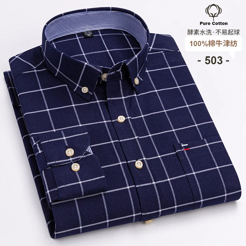 Camicia Da Uomo In Cotone Oxford A Quadri Maniche Lunghe Vestibilità Regolare Con Tasca Frontale