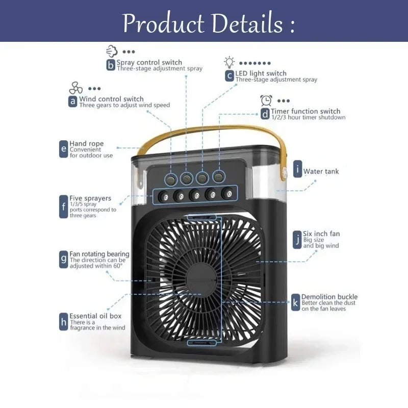 Ventilatore 3 In 1 Condizionatore D Aria Portatile Domestico Umidificatore LED Luce Notturna Per Ufficio Casa