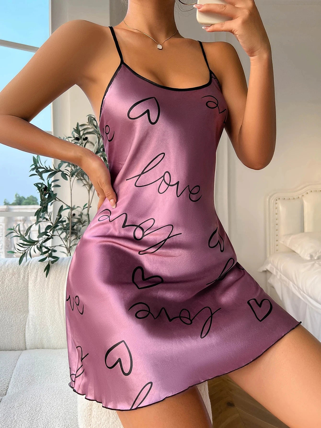 Slip Dress In Seta Ghiaccio Collo A U Da Donna Pigiama Sottile Traspirante Stampa Senza Schiena