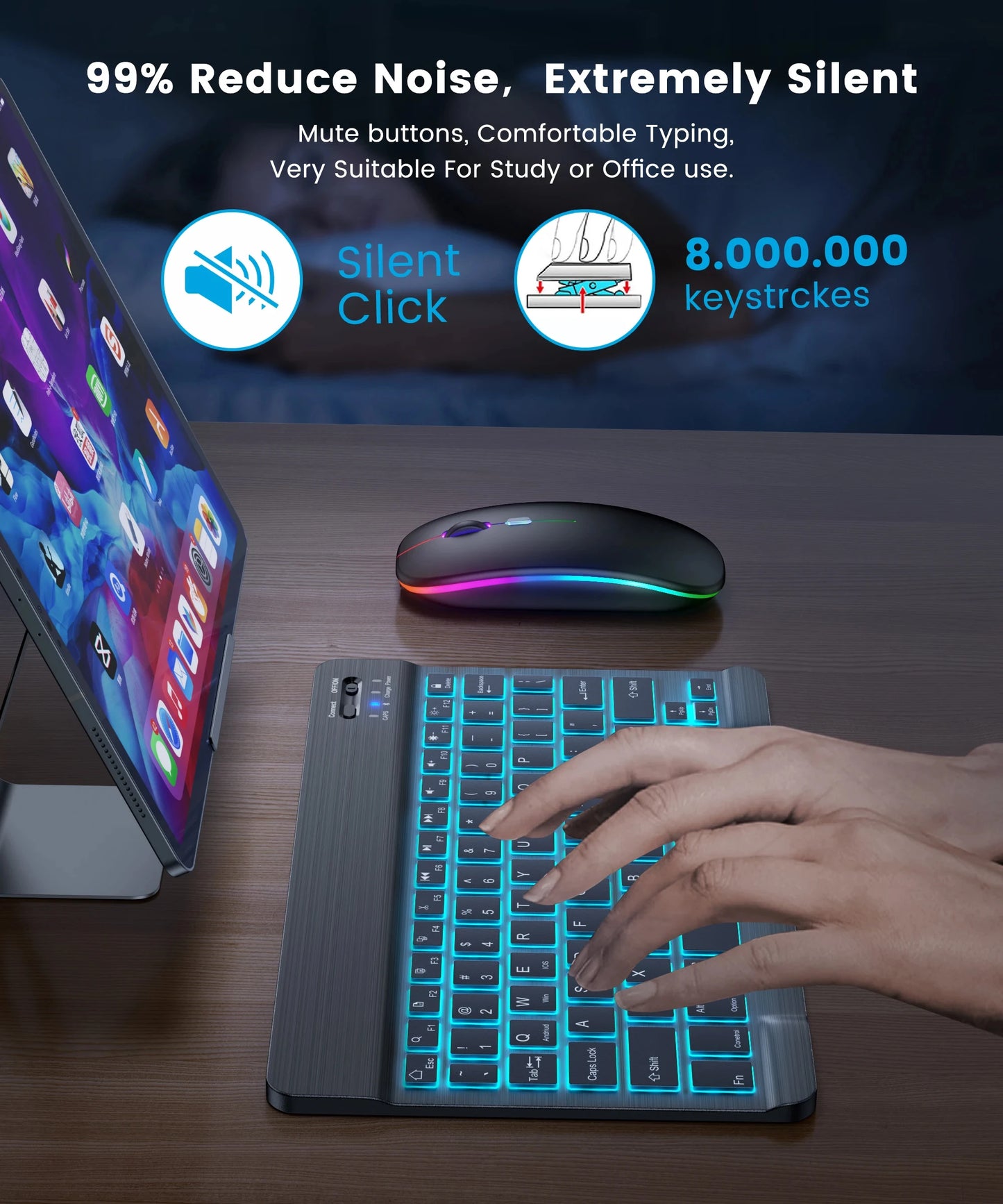 Set Tastiera e Mouse Bluetooth RGB Retroilluminato, Mouse Wireless 2.4G, Tastiera Ricaricabile