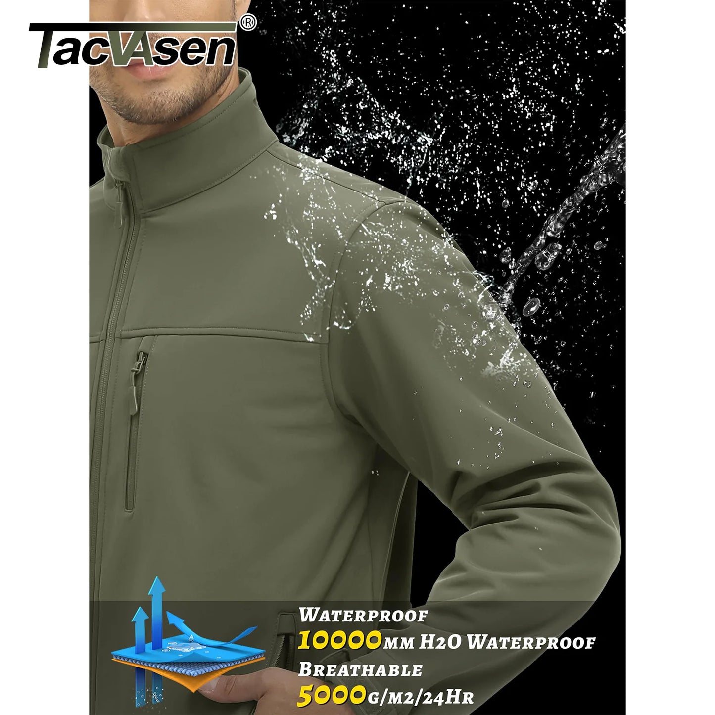 TACVASEN fodera in pile impermeabile giacca a vento giacche da lavoro invernali da uomo tasca con cerniera cappotti Casual capispalla con Zip intera top