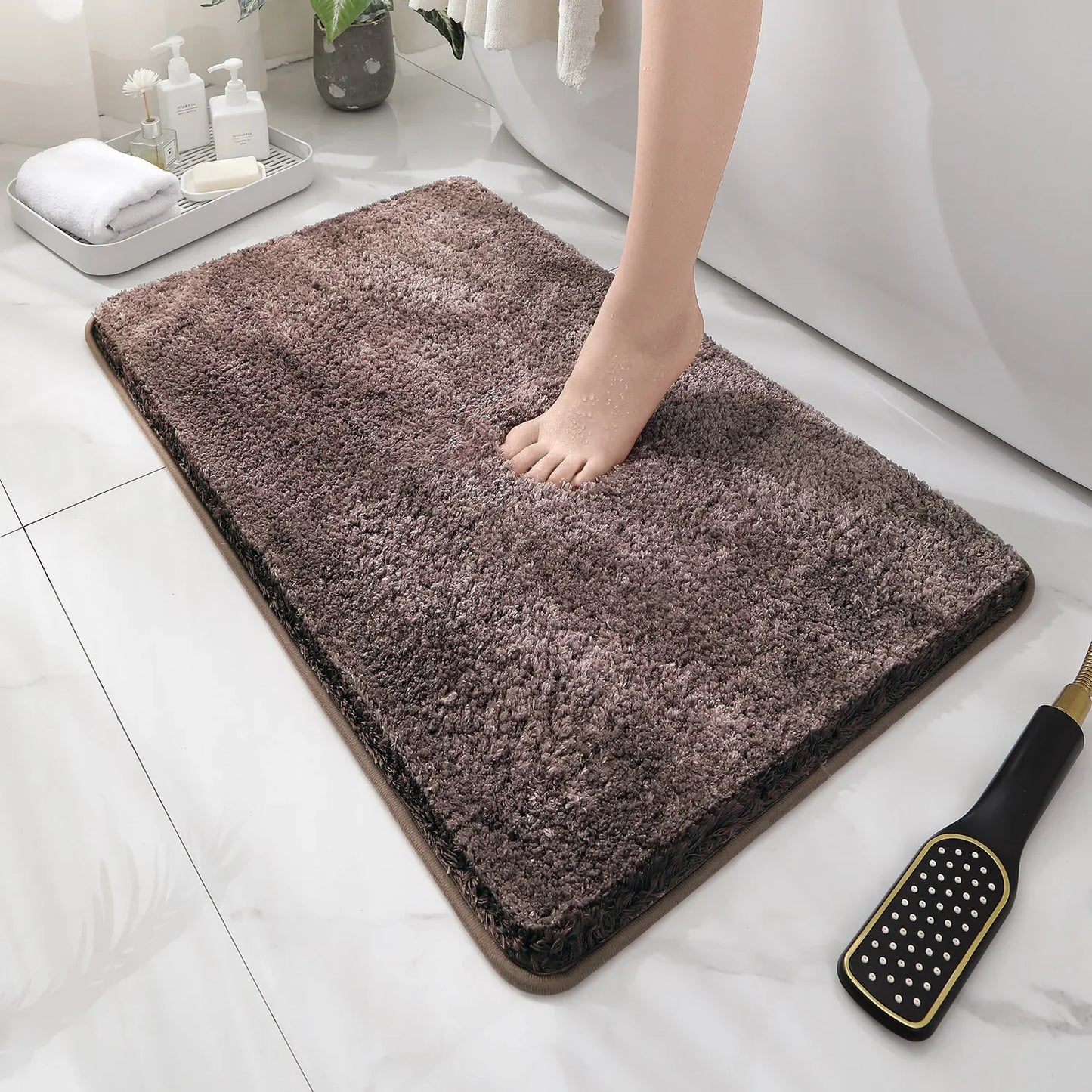 Tappetino Da Bagno Arrotondato E Ispessito Antiscivolo Peluche Assorbente Per Vasca E Per Porta D Ingresso