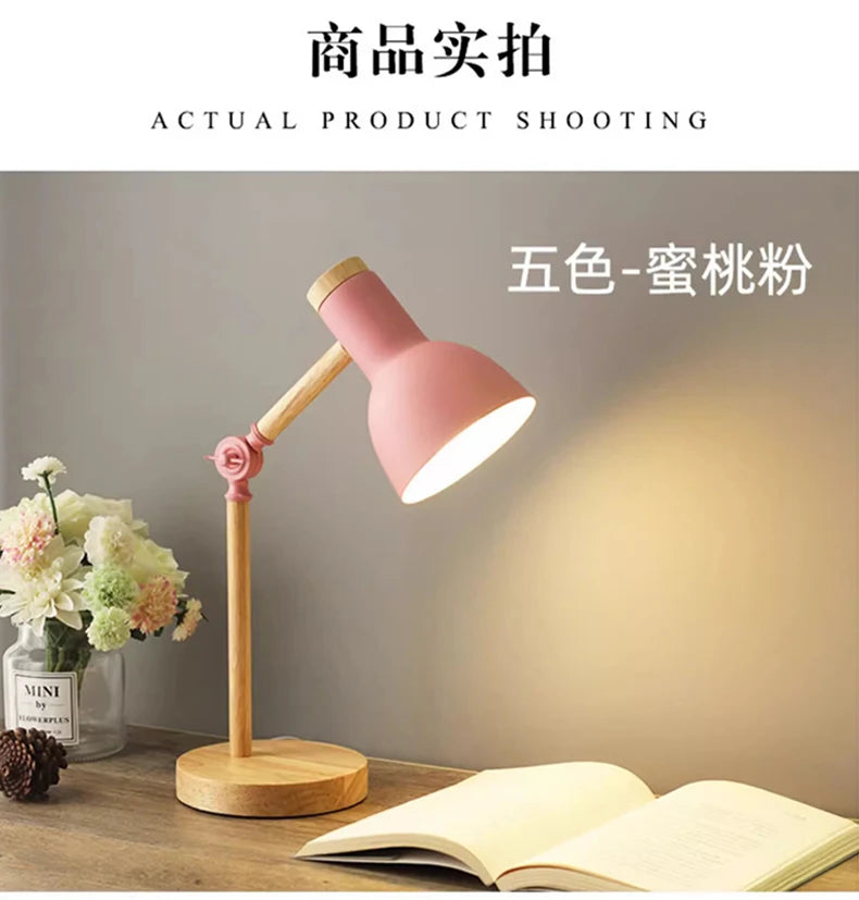 Lampada Da Tavolo Nordica In Legno LED Con Testa Giratoria Per Comodino E Scrivania Protezione Occhi E Lettura Studio
