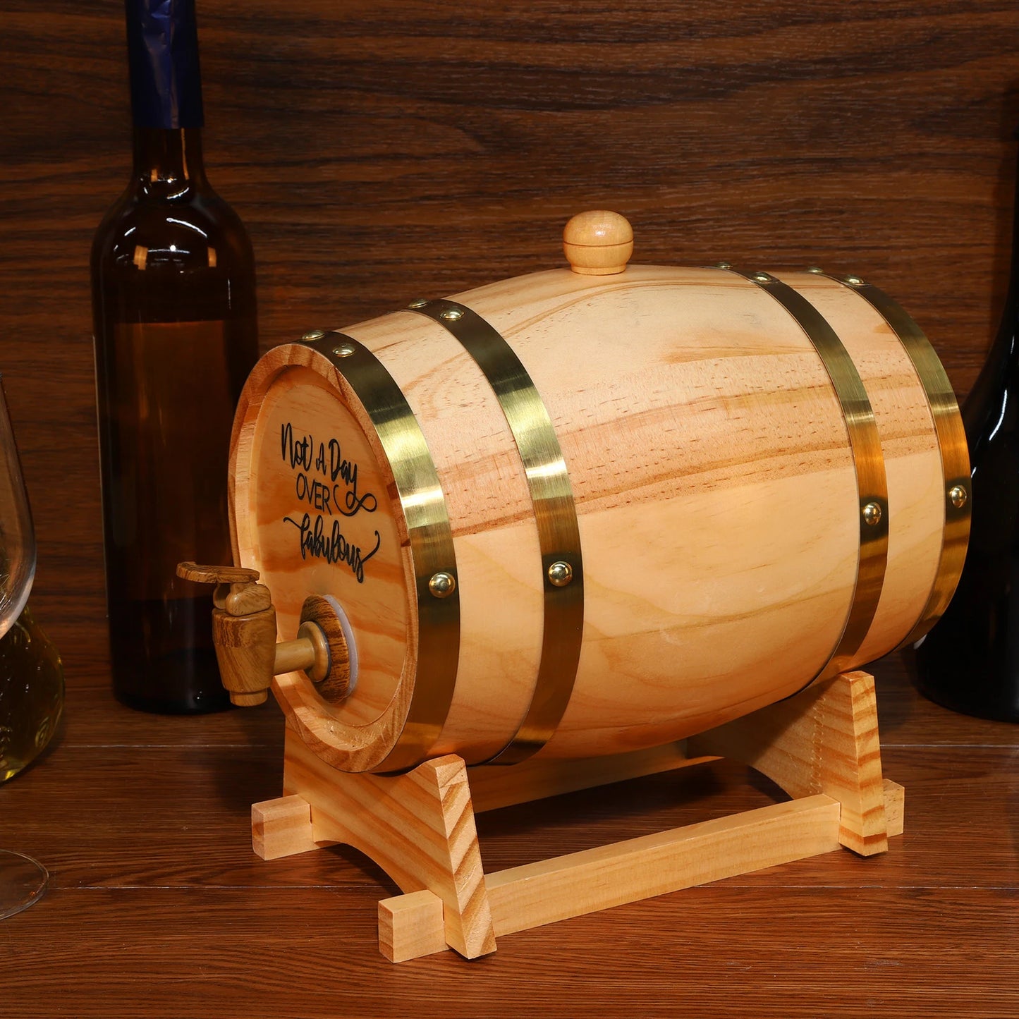 Barile In Legno Per Whisky 3L Con Tappo Rubinetto E Supporto Dispenser Per Cocktail E Appassionati